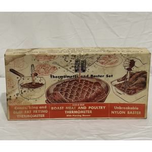 Vintage TCA Cooking Aid Set Candy & Meat Thermometer & Baster In Box Model 201